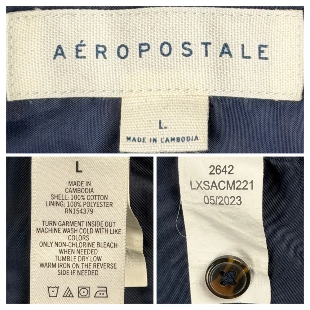 Aeropostale Mens Large Plaid Flannel Shirt Blue White Gray Button Up Long Sleeve